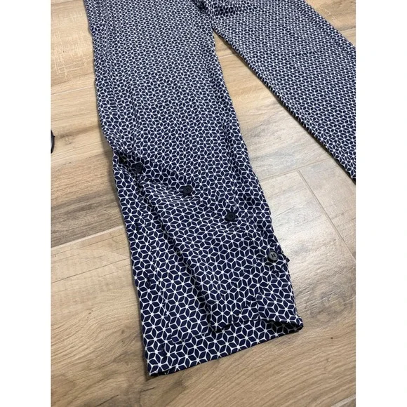 Theory Brilda Geo Print 100% Silk Pants Size 4 Navy White Zipper Closure - Picture 10 of 13